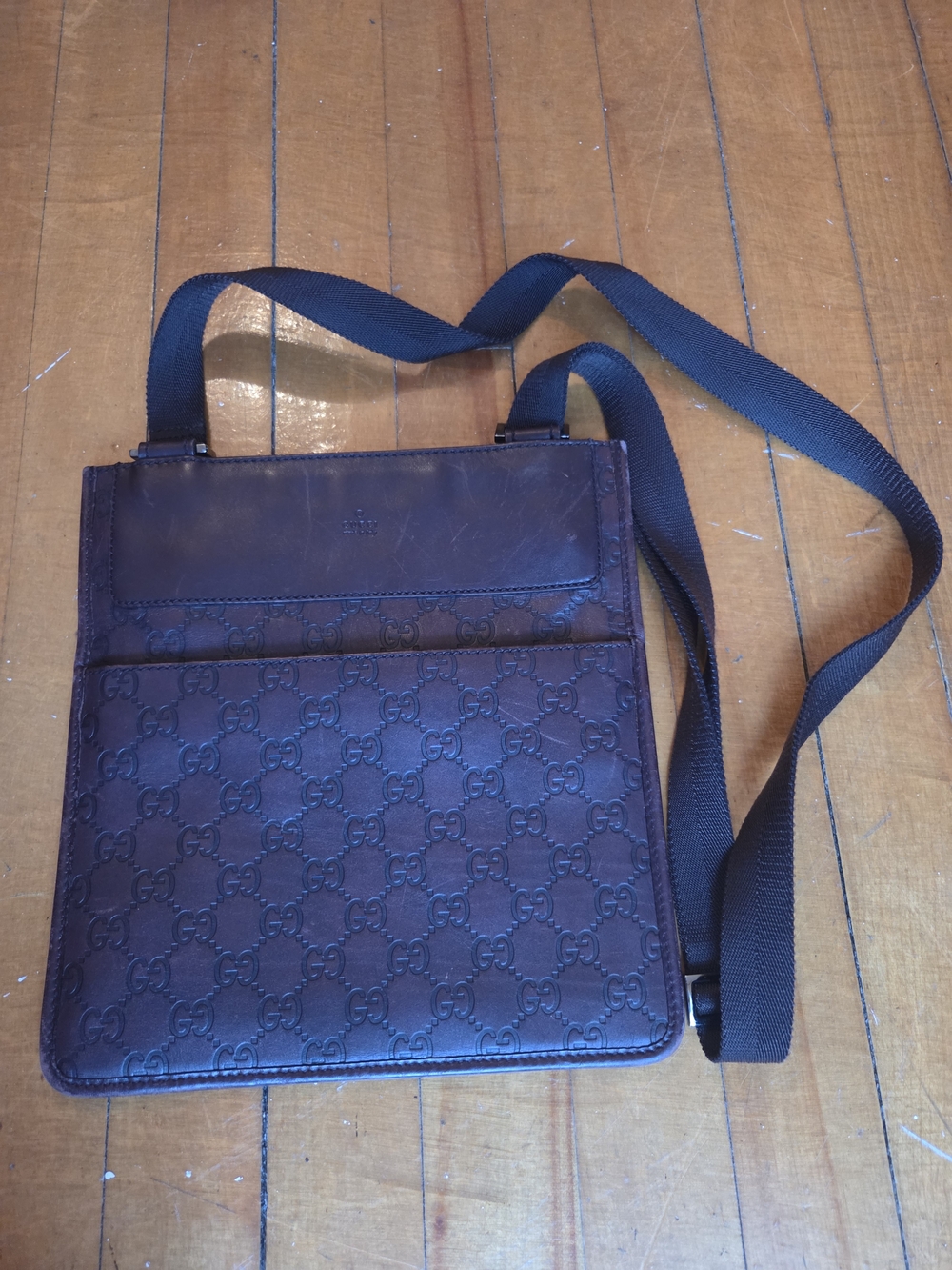 GUCCI GG Shima Leather Shoulder Bag Crossbody 26cm x 24cm Brown